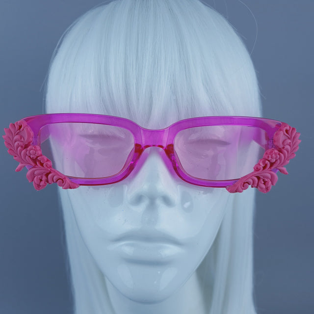 Square Pink Jelly Filigree Sunglasses