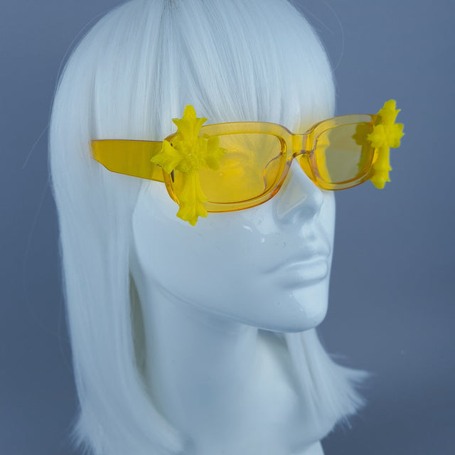 Square Yellow Jelly Cross Sunglasses
