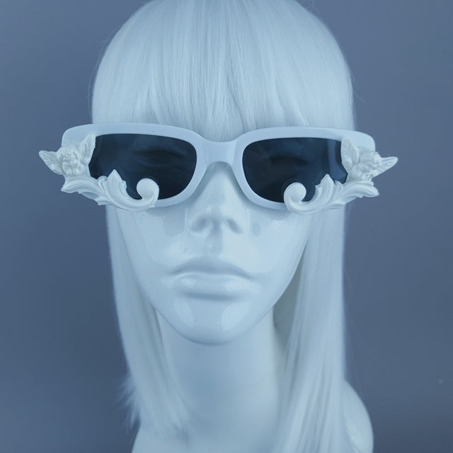 Square White Filigree & Cherub Sunglasses