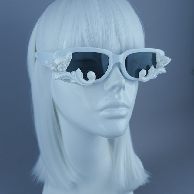 Square White Filigree & Cherub Sunglasses