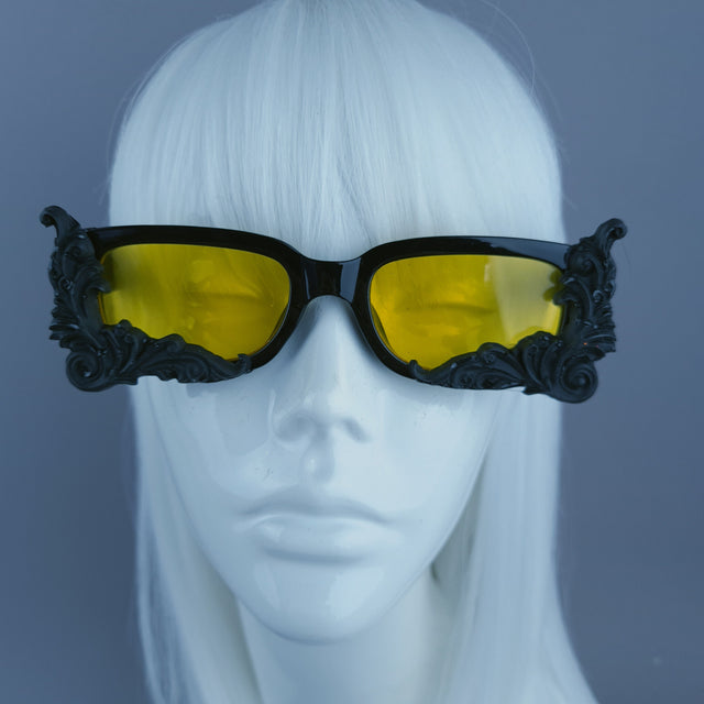 Square Black/Yellow Filigree Sunglasses