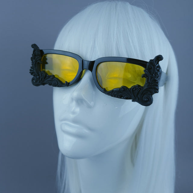 Square Black/Yellow Filigree Sunglasses
