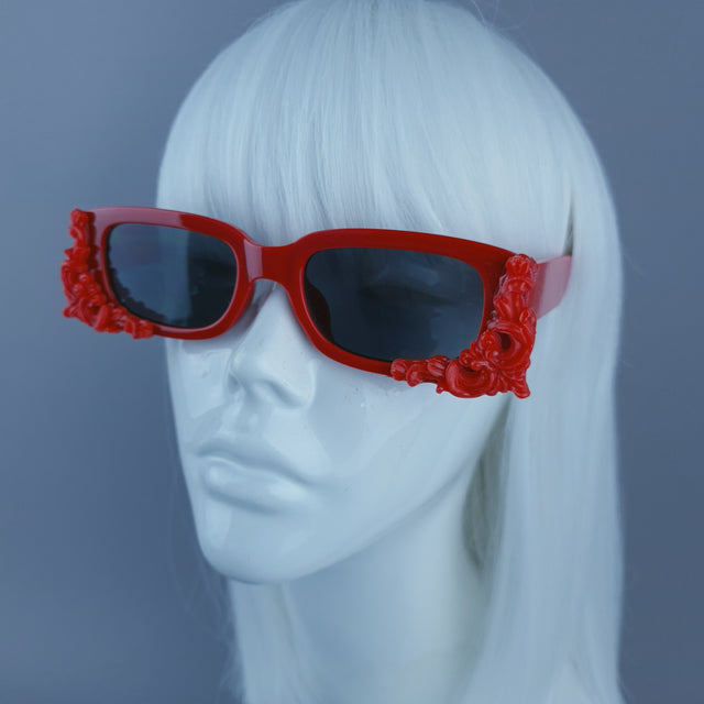 Square Red Filigree Sunglasses