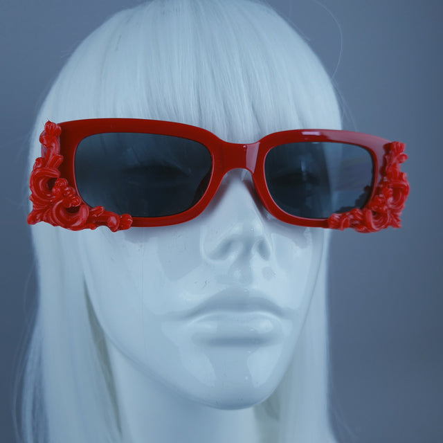 Square Red Filigree Sunglasses