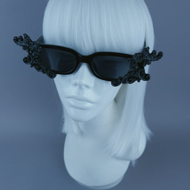 Square Black Filigree Sunglasses
