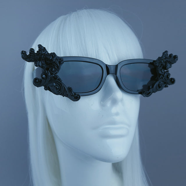 Square Black Filigree Sunglasses