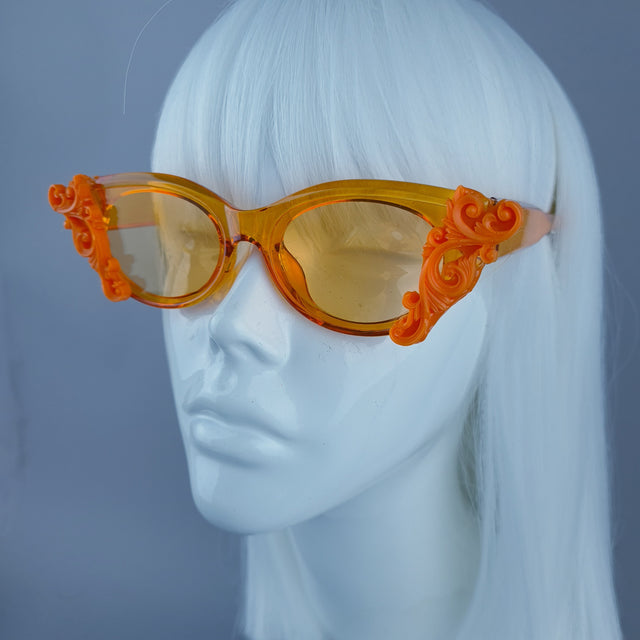 Cat Eye Orange Filigree Sunglasses