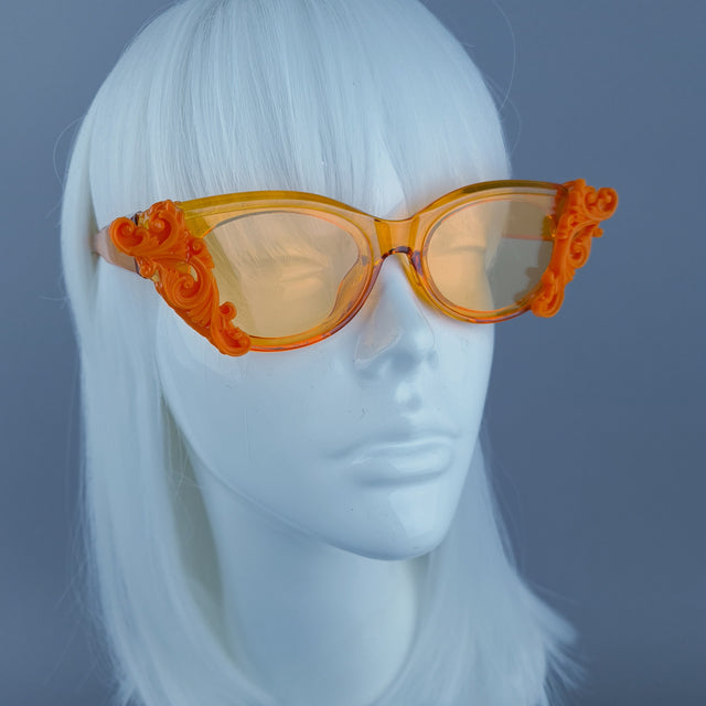 Cat Eye Orange Filigree Sunglasses