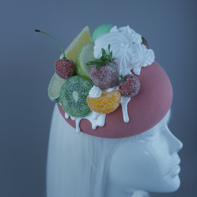 "Sugar Sugar" Sugared Fruit & Cream Pink Food Fascinator Hat