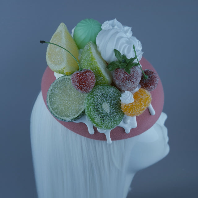 "Sugar Sugar" Sugared Fruit & Cream Pink Food Fascinator Hat