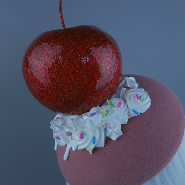 "Taso" Giant Cherry Cupcake Pink Food Fascinator Hat