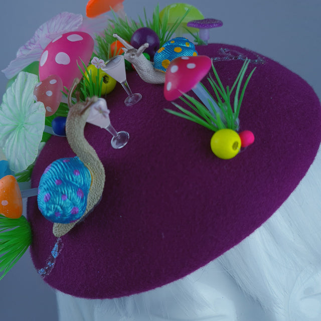 "Tipsy" Mushroom & Snail Cocktail Party Fascinator Hat