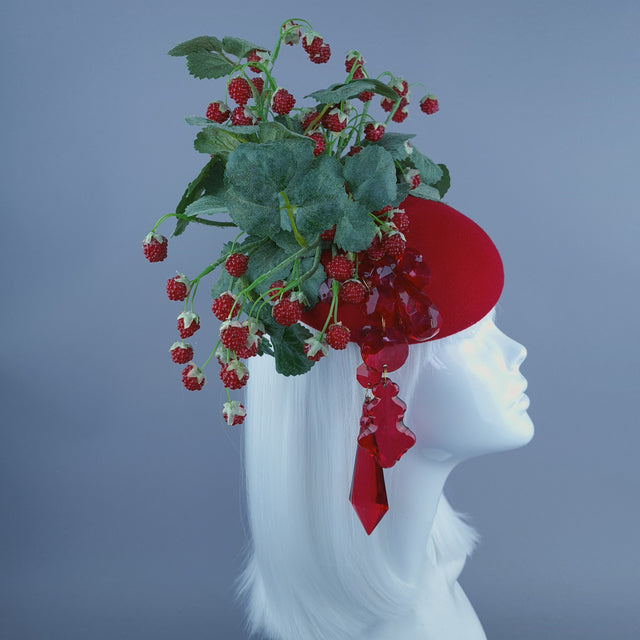 "Raspberry Patch" Red Rasberries & Jewel Fruit Food Fascinator Hat