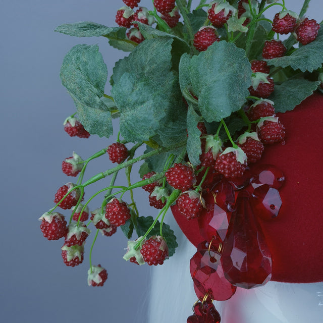"Raspberry Patch" Red Rasberries & Jewel Fruit Food Fascinator Hat