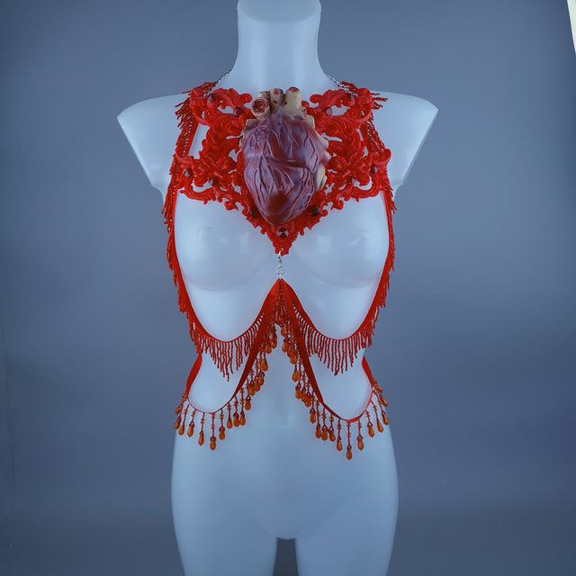 "Louvri 2" Red Anatomical Heart Filigree Jewellery Harness
