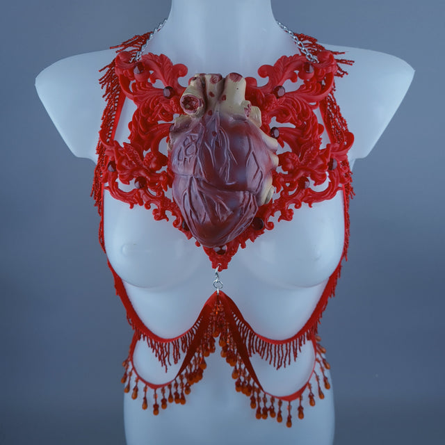 "Louvri 2" Red Anatomical Heart Filigree Jewellery Harness