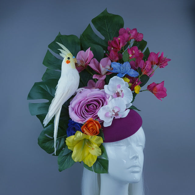 "Arcelia" Colourful Flower & Tropical Leaf Fascinator Hat
