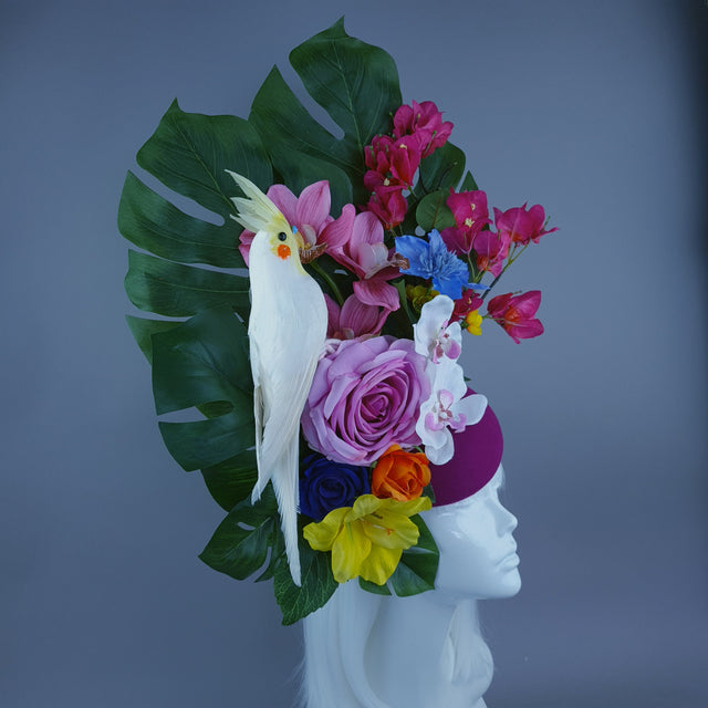 "Arcelia" Colourful Flower & Tropical Leaf Fascinator Hat