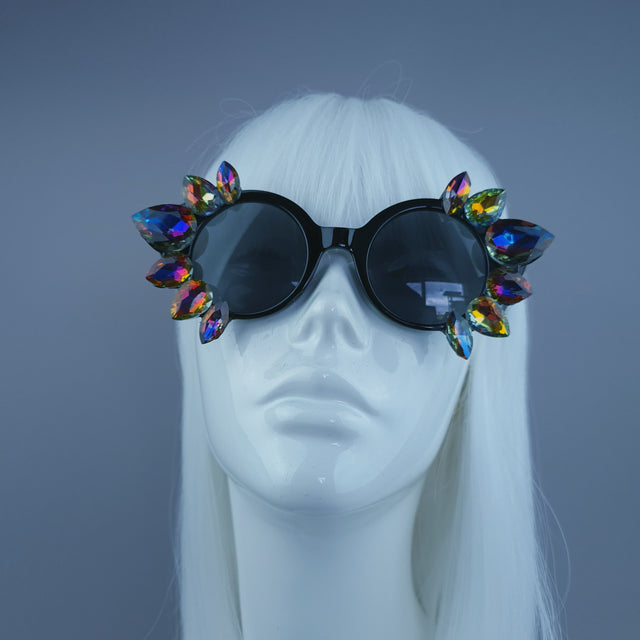 Multi Coloured Diamante Jewel Round Sunglasses