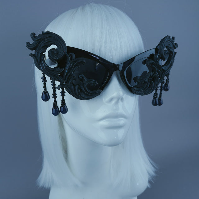 "Serilda" Black Filigree Beading Catseye Sunglasses
