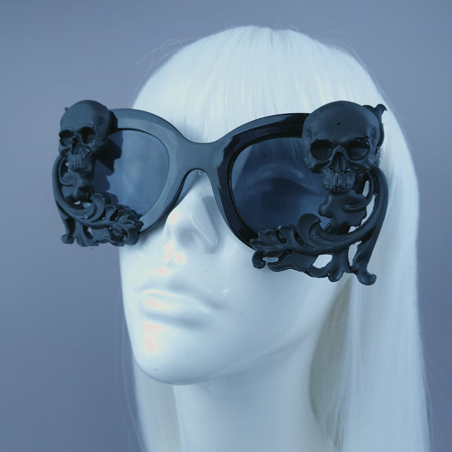 "Araysh" Black Filigree Skull Unisex Square Sunglasses