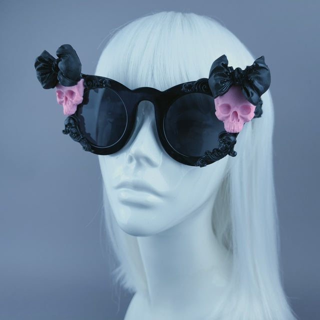 Sample: Black Filigree Pink Skull & Bow Sunglasses