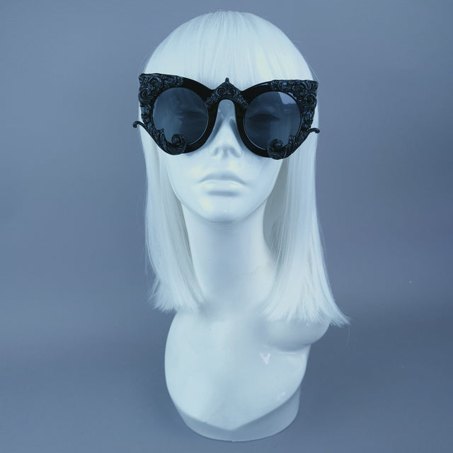 "Clio" Black Filigree Ornate Sunglasses