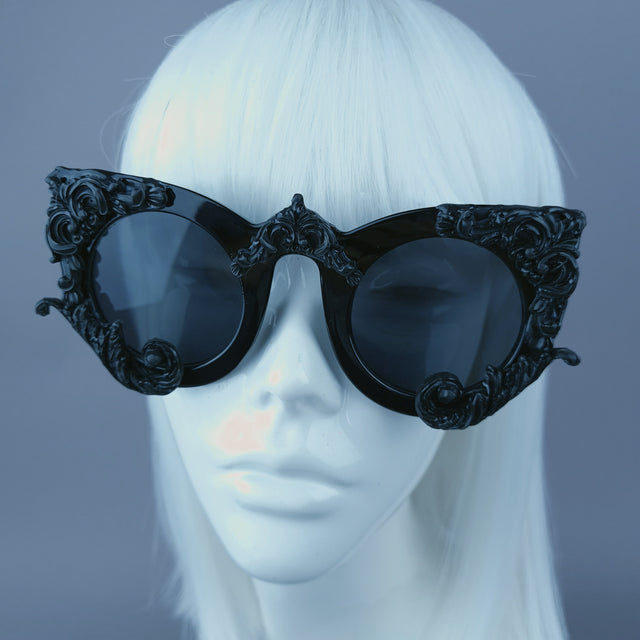 "Clio" Black Filigree Ornate Sunglasses