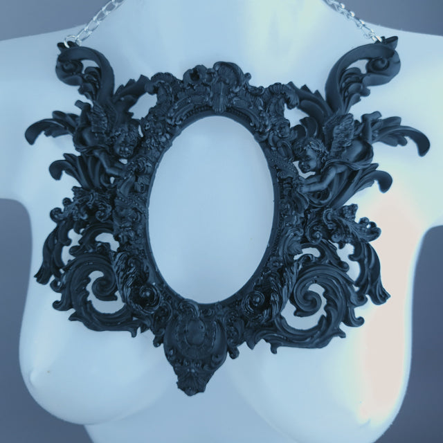 "Carminia" Black Filigree Cherub Frame Neckpiece