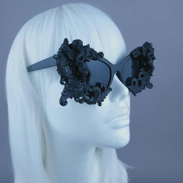 "Soraya" Black Filigree Cherub Catseye Sunglasses