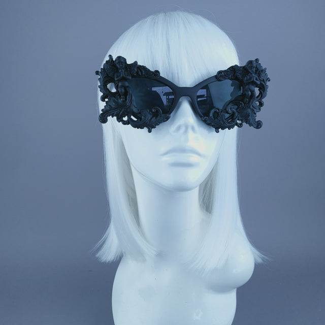 "Soraya" Black Filigree Cherub Catseye Sunglasses