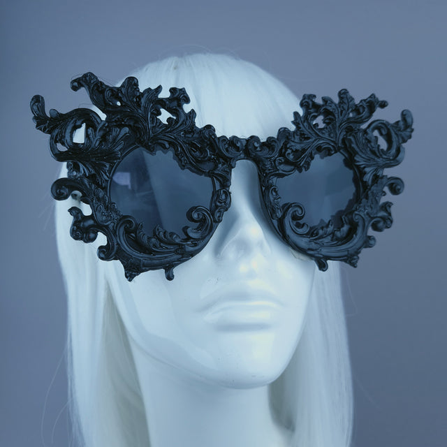 "Sarai" Black Baroque Filigree Sunglasses