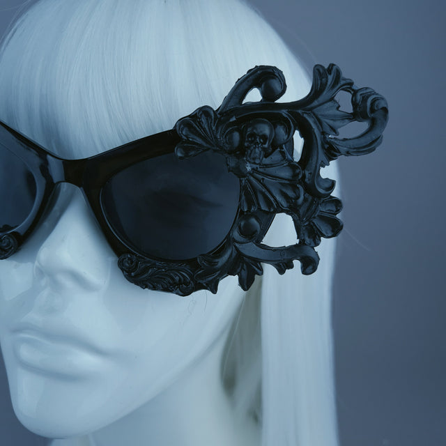 "Ziva" Black Filigree Skull Catseye Sunglasses