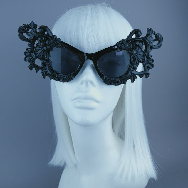 "Ziva" Black Filigree Skull Catseye Sunglasses