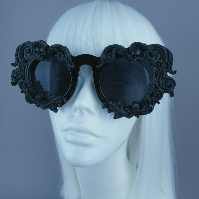 "Elandra" Black Baroque Skull Filigree Sunglasses