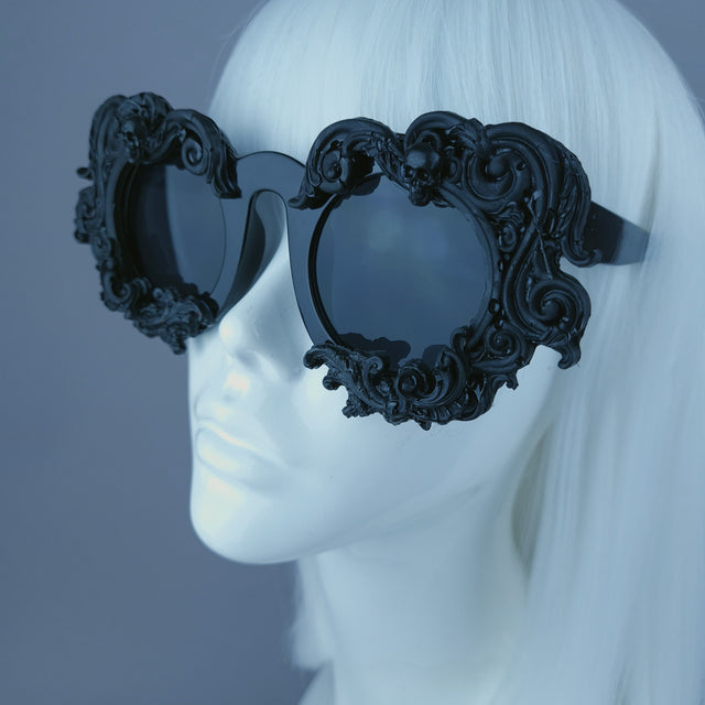"Elandra" Black Baroque Skull Filigree Sunglasses