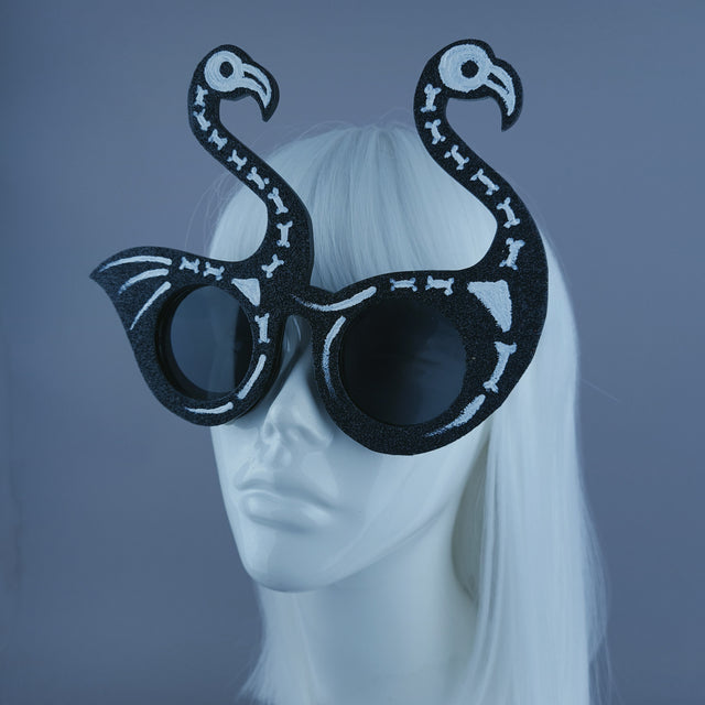 "Dead Fabulous" Black Glitter Skeleton Flamingo Sunglasses