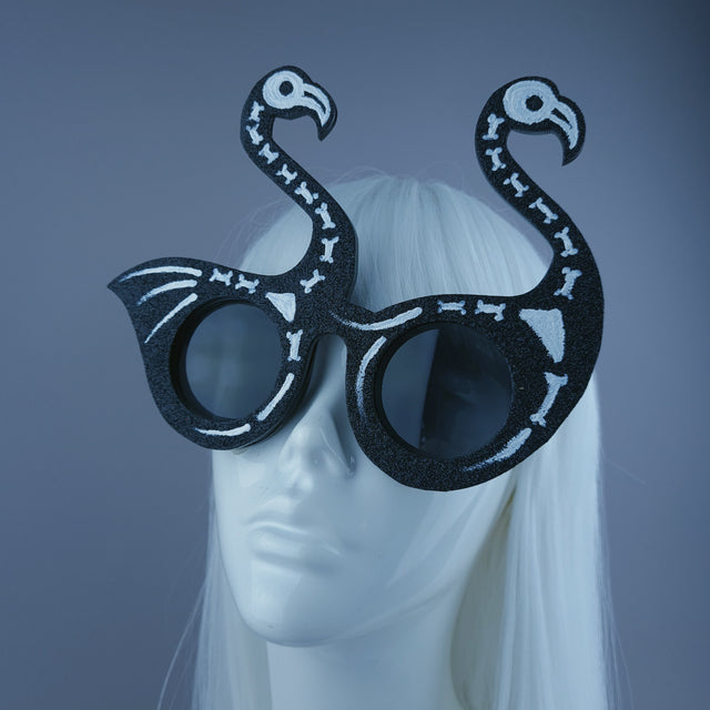 "Dead Fabulous" Black Glitter Skeleton Flamingo Sunglasses