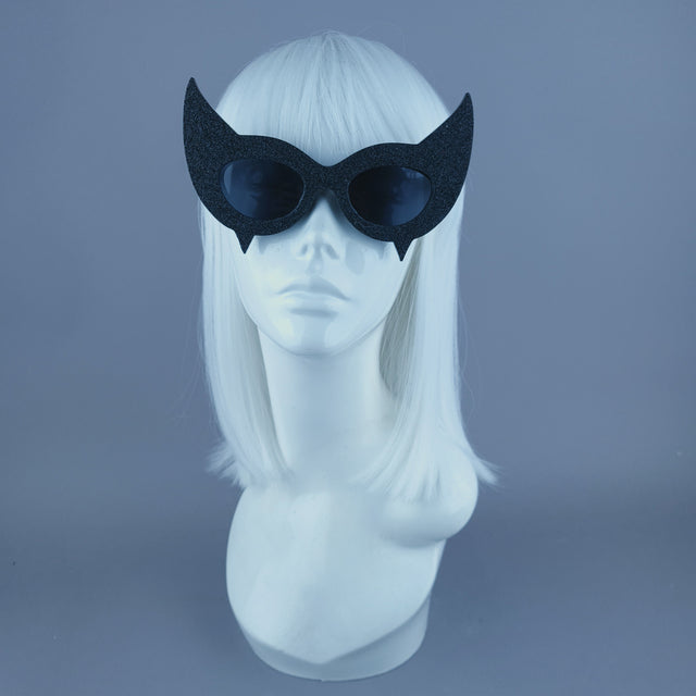 "Diablo" Black Glitter Devil Horn Sunglasses