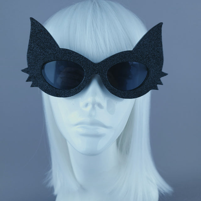 "Neko" Black Glitter Cat Sunglasses