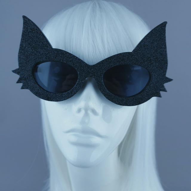 "Neko" Black Glitter Cat Sunglasses