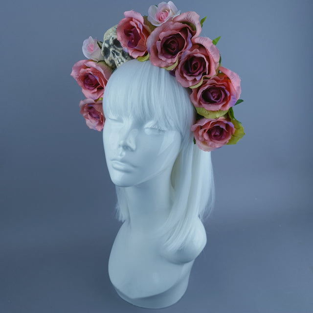 Skull & Pink Rose Flower Headdress