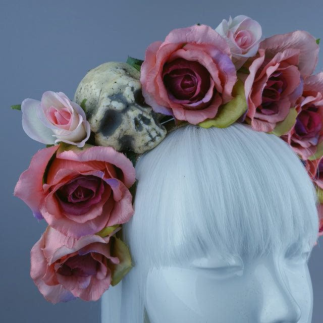 Skull & Pink Rose Flower Headdress
