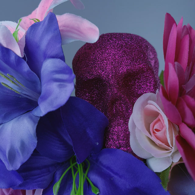 Purple & Pink Glitter Skull & Flower Headdress