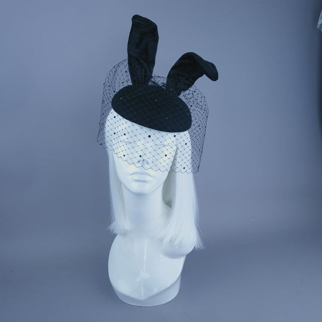 "Bad Bunny" Black Rabbit Ear Veil Fascinator Hat