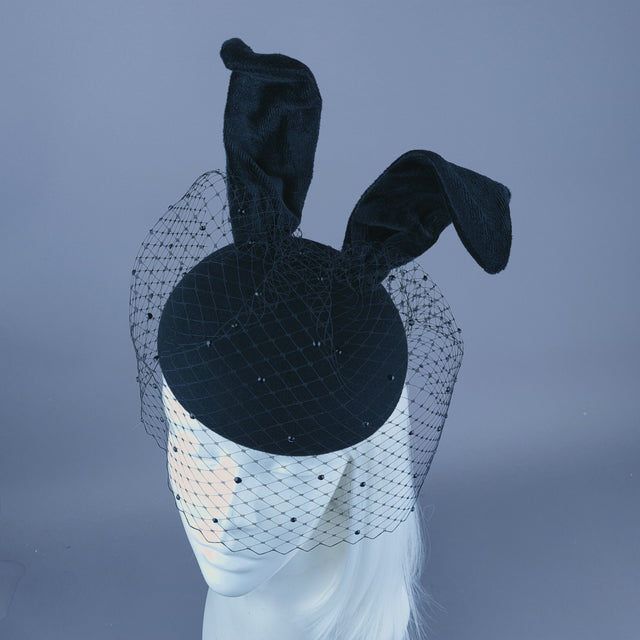 "Bad Bunny" Black Rabbit Ear Veil Fascinator Hat