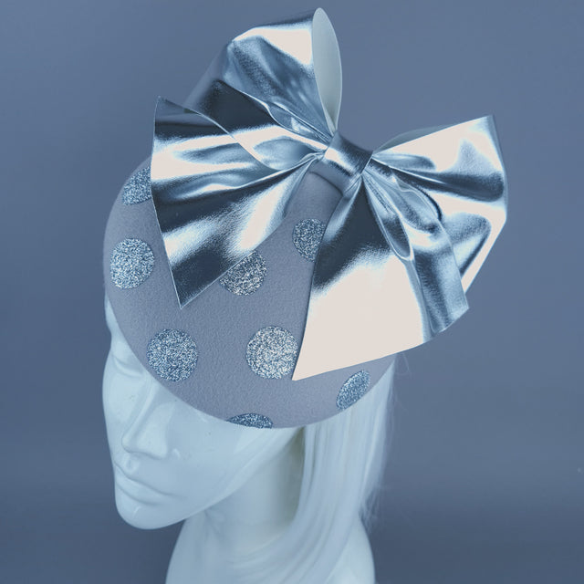 "Koko" Silver Grey Bow Polka Dot Fascinator Hat