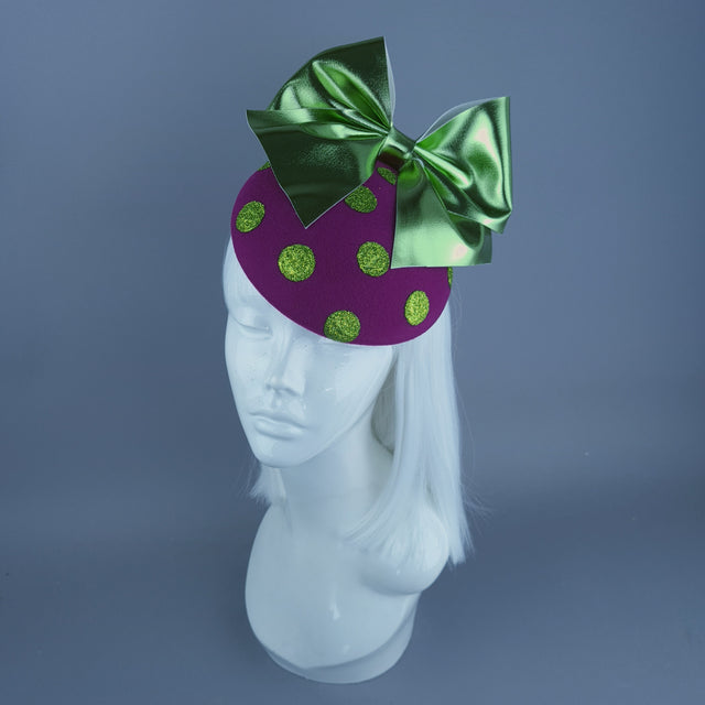 "Koko" Pink Green Bow Polka Dot Fascinator Hat