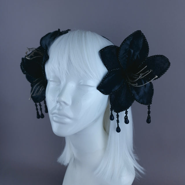 "Zira" Black Flower Beading Headdress Fascinator