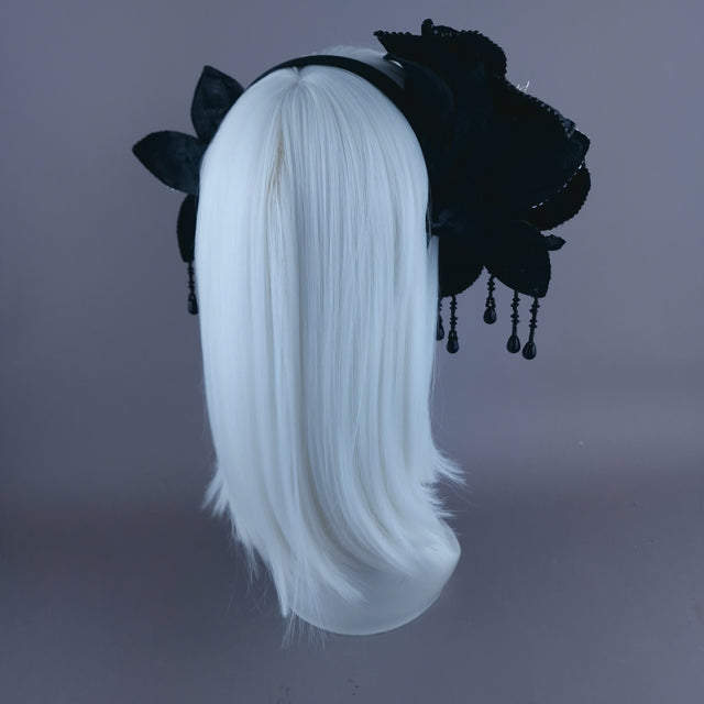 "Zira" Black Flower Beading Headdress Fascinator